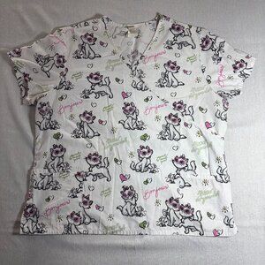 Womens Disney Aristocats 2XL Scrub Top Shirt V Neck Tooniforms Cat Mouse Medical